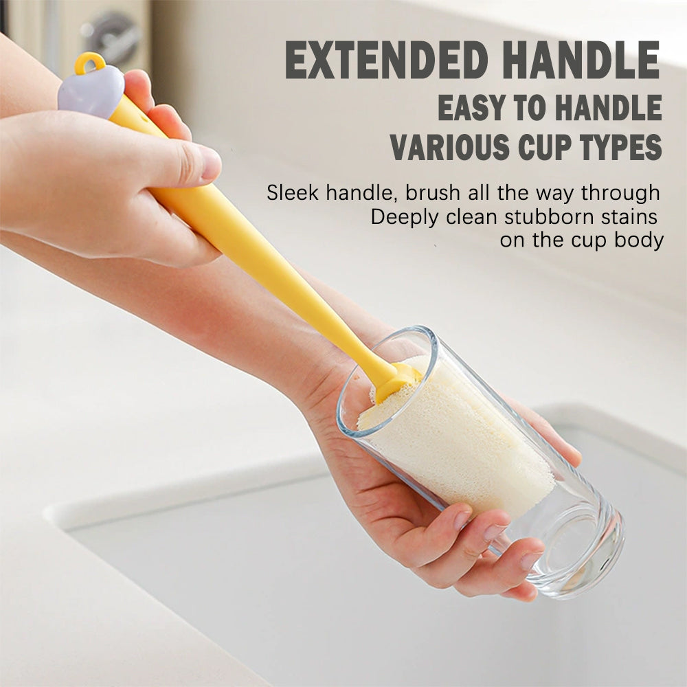GentleBottle Long Handle Sponge Cup Brush(3-Pack)  - Deep Cleaning for Bottles, Glasses & Mugs